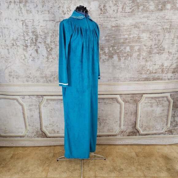 Vintage 1980s Robe Teal Blue Green M Made in USA Long Length Grandma Core - Picture 5 of 11